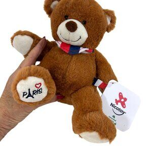 Teddy Bear French Souvenir Nicotoy Paris Brown Sits Red White Blue Bandanna 7.5”